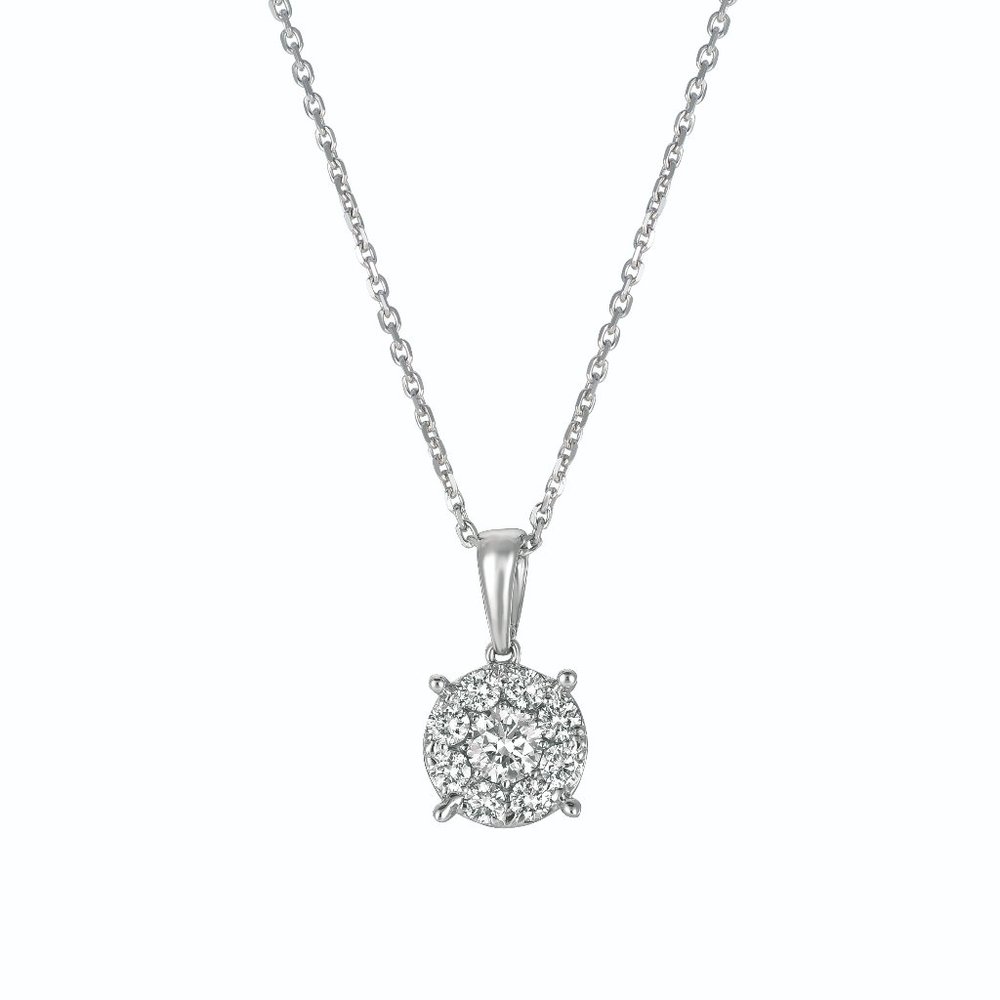0.75 Carat Natural Diamond Cluster Necklace Pendant 14K White Gold